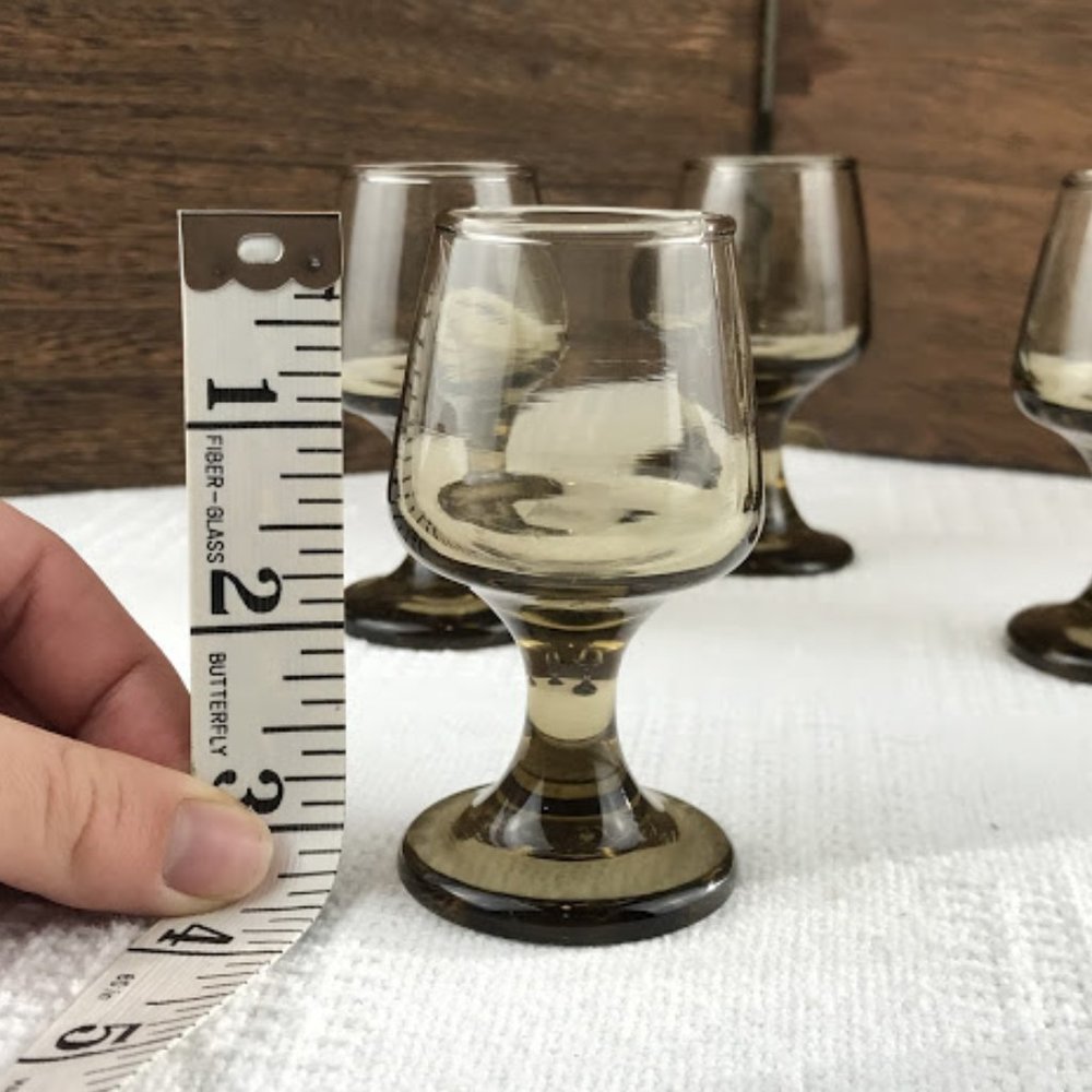 Set Of 4 Vtg Libbey Shot Glasses Tawny Accents in Smoky Brown Vintage Barware